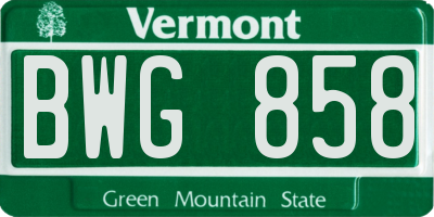 VT license plate BWG858