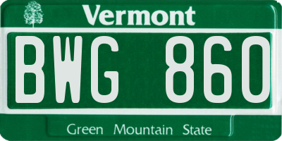 VT license plate BWG860