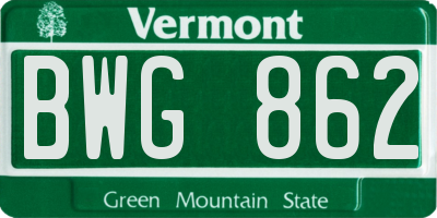 VT license plate BWG862