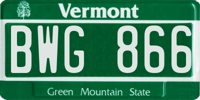 VT license plate BWG866