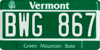 VT license plate BWG867