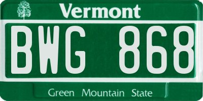 VT license plate BWG868