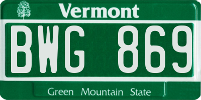 VT license plate BWG869
