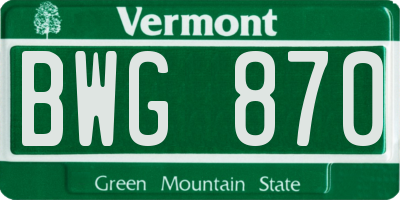 VT license plate BWG870