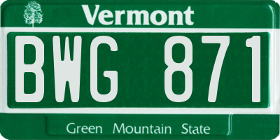 VT license plate BWG871