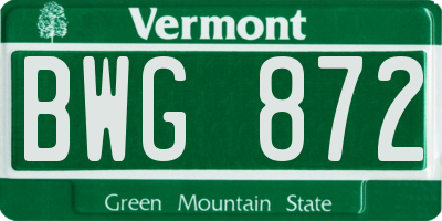 VT license plate BWG872
