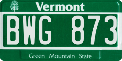 VT license plate BWG873
