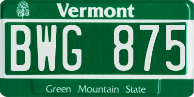 VT license plate BWG875