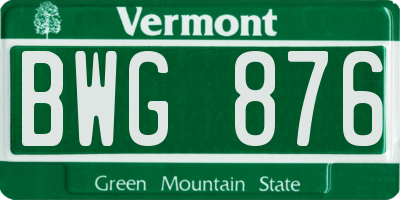 VT license plate BWG876
