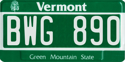 VT license plate BWG890