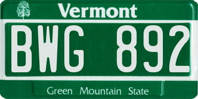 VT license plate BWG892