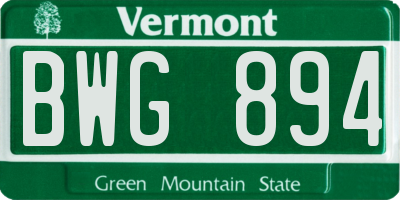 VT license plate BWG894