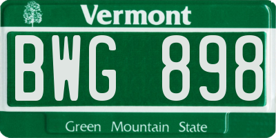 VT license plate BWG898
