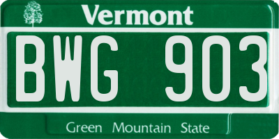 VT license plate BWG903