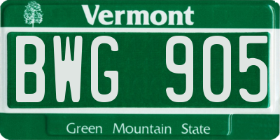 VT license plate BWG905