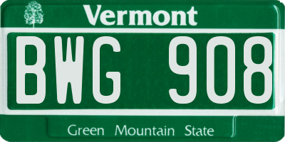 VT license plate BWG908