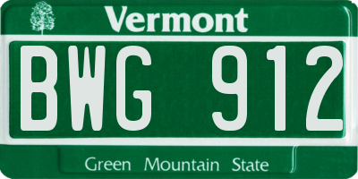 VT license plate BWG912