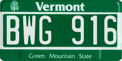 VT license plate BWG916