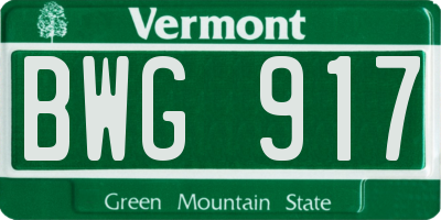VT license plate BWG917