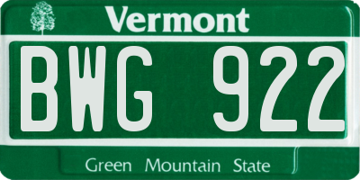 VT license plate BWG922
