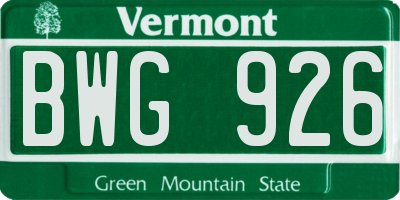 VT license plate BWG926