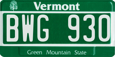 VT license plate BWG930
