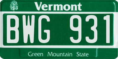 VT license plate BWG931