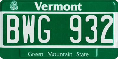 VT license plate BWG932