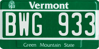 VT license plate BWG933