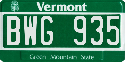 VT license plate BWG935