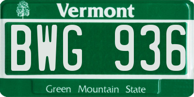 VT license plate BWG936