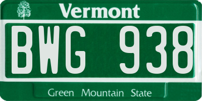 VT license plate BWG938