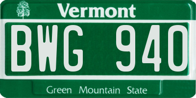 VT license plate BWG940