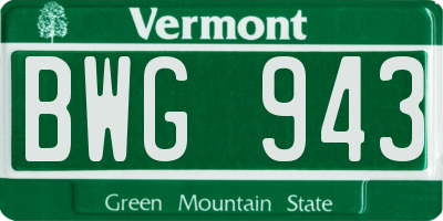 VT license plate BWG943