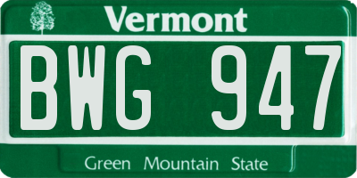 VT license plate BWG947