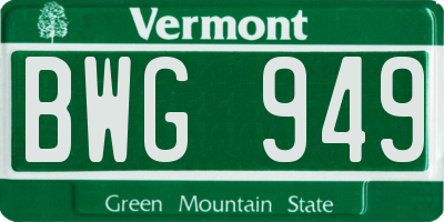 VT license plate BWG949