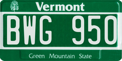 VT license plate BWG950