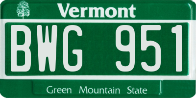 VT license plate BWG951