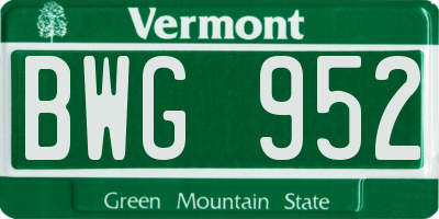 VT license plate BWG952