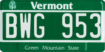 VT license plate BWG953