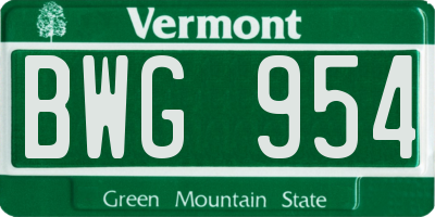 VT license plate BWG954