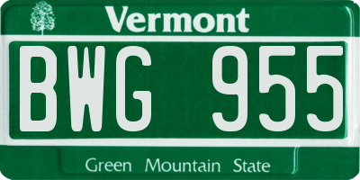 VT license plate BWG955