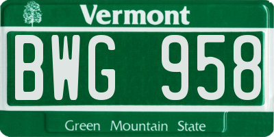 VT license plate BWG958