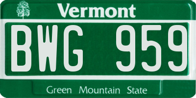 VT license plate BWG959