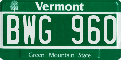 VT license plate BWG960