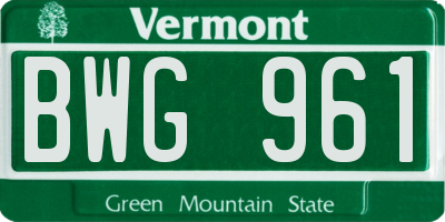 VT license plate BWG961