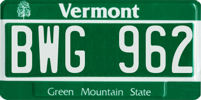 VT license plate BWG962