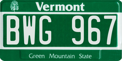 VT license plate BWG967