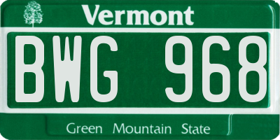 VT license plate BWG968