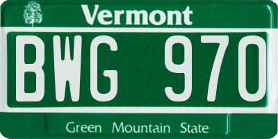 VT license plate BWG970